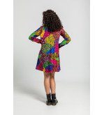 Vestido corte A con bolsillos y estampado multicolor de animal print Caótica