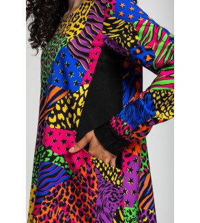 Vestido corte A con bolsillos y estampado multicolor de animal print Caótica