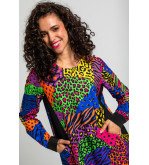 Vestido corte A con bolsillos y estampado multicolor de animal print Caótica