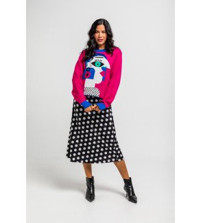 Falda evasé midi de topos blanco y negro Guapa