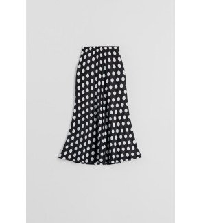 Falda evasé midi de topos blanco y negro Guapa