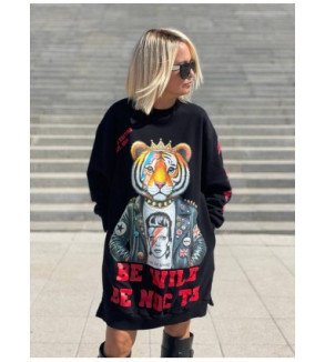 Vestido negro oversize con estampado de tigre Be Wild edición limitada NOC The Brand