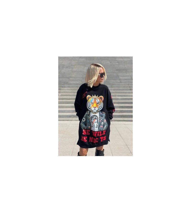 Vestido negro oversize con estampado de tigre Be Wild edición limitada NOC The Brand