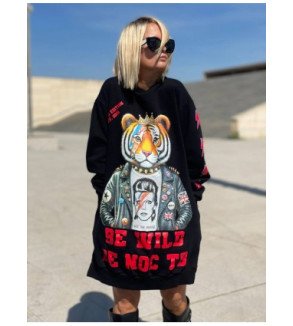 Vestido negro oversize con estampado de tigre Be Wild edición limitada NOC The Brand