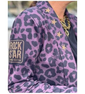 Blazer con print de leopardo color berenjena y detalles dorados Rock Star – NOC The Brand