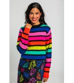 Suéter ajustado de rayas multicolor con diseño divertido We Are Connected