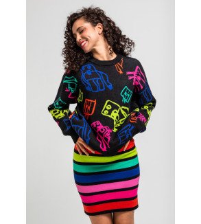 Falda de punto multicolor con rayas – Lolina We Are Connected