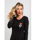 Vestido mini negro de canalé con rayo y ojo bordado – Lolina Let’s Dance