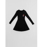 Vestido mini negro de canalé con rayo y ojo bordado – Lolina Let’s Dance