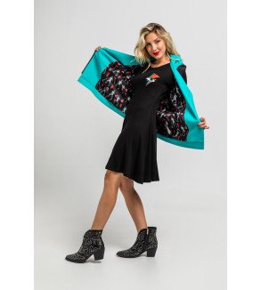 Vestido mini negro de canalé con rayo y ojo bordado – Lolina Let’s Dance