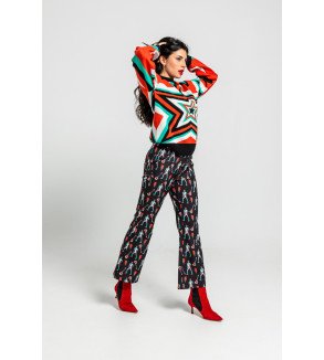 Suéter de punto con estampado de estrellas Bowie en tonos rojo, verde y negro – Lolina Starwoman
