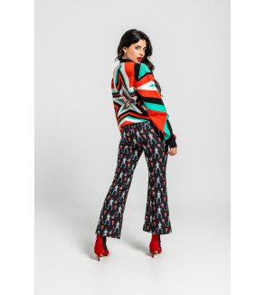 Suéter de punto con estampado de estrellas Bowie en tonos rojo, verde y negro – Lolina Starwoman