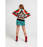 Suéter de punto con estampado de estrellas Bowie en tonos rojo, verde y negro – Lolina Starwoman