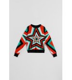 Suéter de punto con estampado de estrellas Bowie en tonos rojo, verde y negro – Lolina Starwoman