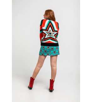 Mini falda turquesa con estampado de estrellas Bowie – Lolina Starwoman