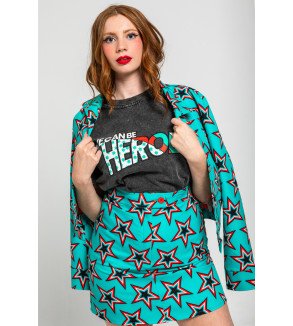 Mini falda turquesa con estampado de estrellas Bowie – Lolina Starwoman