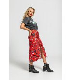 Falda midi roja con drapeado central y estampado Bowie – Lolina We Can Be Heroes