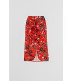 Falda midi roja con drapeado central y estampado Bowie – Lolina We Can Be Heroes