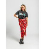Falda midi roja con drapeado central y estampado Bowie – Lolina We Can Be Heroes