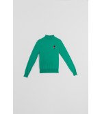 Suéter fino turquesa con bordado de rayo y ojo Bowie – Lolina We Can Be Heroes