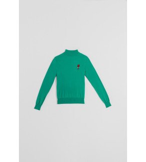 Suéter fino turquesa con bordado de rayo y ojo Bowie – Lolina We Can Be Heroes