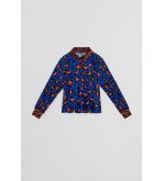 Camiseta tipo polo con estampado variado animal print azul y naranja – Lolina Caótica