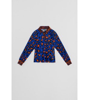 Camiseta tipo polo con estampado variado animal print azul y naranja – Lolina Caótica