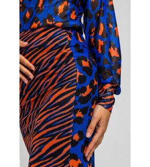 Falda tubo de tul con estampado animal print azul y naranja – Lolina Caótica
