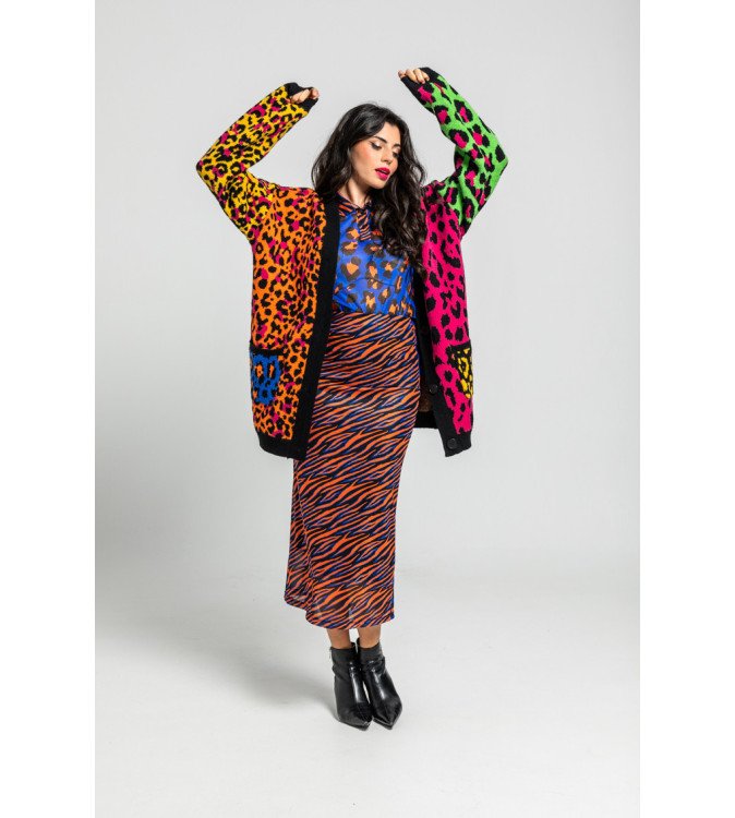 Falda tubo de tul con estampado animal print azul y naranja – Lolina Caótica