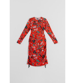 Vestido rojo drapeado con estampado Bowie – Lolina We Can Be Heroes