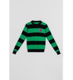 Suéter ajustado verde con rayas negras y corazón fucsia – Lolina Más rara que un perro verde