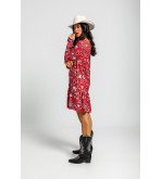 Vestido corto rojo con estampado paisley y volante – Lolina Alma Libre