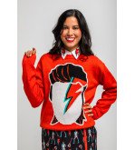 Suéter rojo tejido con estampado Bowie y rayo – Lolina Let’s Dance