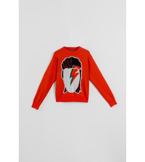 Suéter rojo tejido con estampado Bowie y rayo – Lolina Let’s Dance