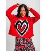 Suéter corto rojo con corazón central estilo paisley – Lolina Alma Libre
