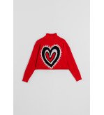 Suéter corto rojo con corazón central estilo paisley – Lolina Alma Libre