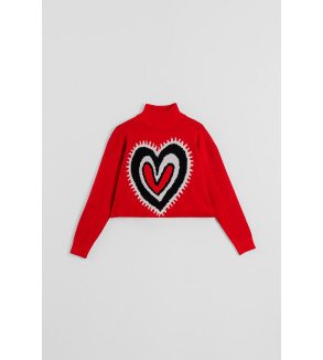 Suéter corto rojo con corazón central estilo paisley – Lolina Alma Libre