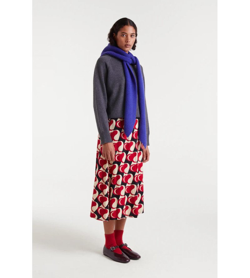 Falda midi viscosa estampado corazones rojos – Compañía Fantástica Heart Attack