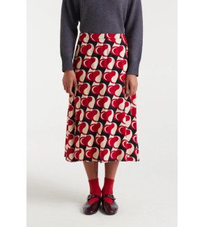 Falda midi viscosa estampado corazones rojos – Compañía Fantástica Heart Attack