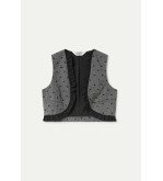 Chaleco tweed gris con estampado de corazones negros – Compañía Fantástica