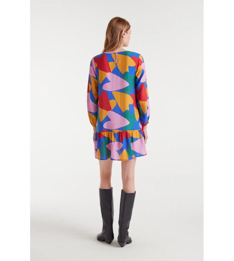 Vestido corto de crepé ligero con estampado Cupido multicolor – Compañía Fantástica