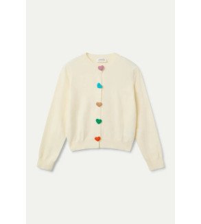Cárdigan blanco con botones de corazones multicolor – Compañía Fantástica