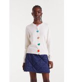 Cárdigan blanco con botones de corazones multicolor – Compañía Fantástica