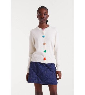 Cárdigan blanco con botones de corazones multicolor – Compañía Fantástica
