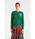 Jersey verde de punto con corazón azul bordado – Compañía Fantástica