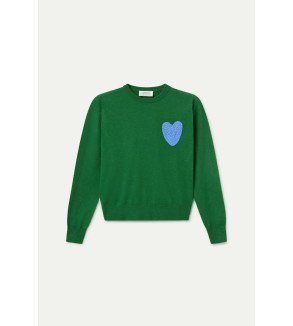 Jersey verde de punto con corazón azul bordado – Compañía Fantástica
