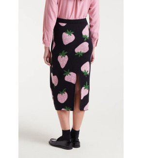 Falda midi jacquard con estampado de fresas rosas – Compañía Fantástica Morango