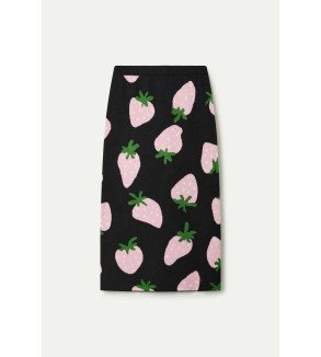 Falda midi jacquard con estampado de fresas rosas – Compañía Fantástica Morango