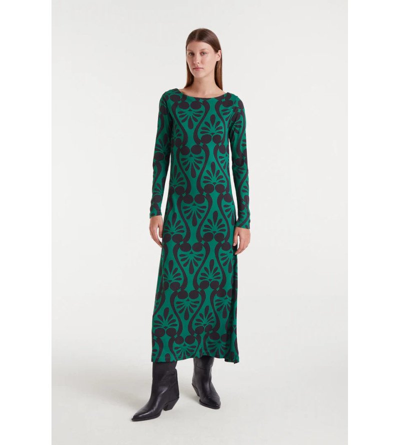 Vestido largo verde con estampado Baroque – Compañía Fantástica